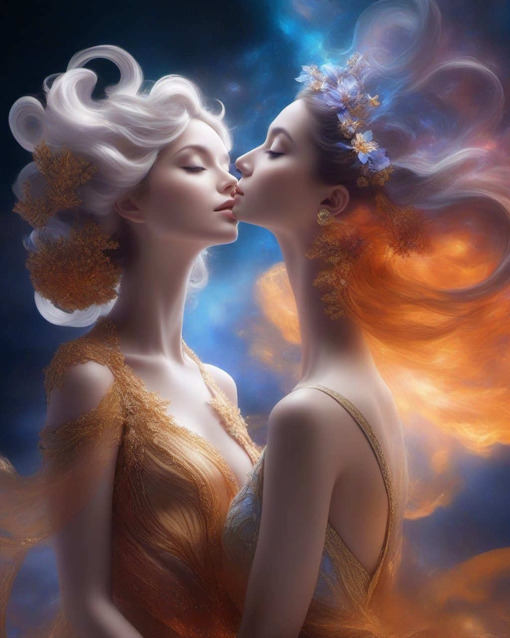 AI generated: raytraced render and digital painting of humans transforming into ethereal modest biological gods we...