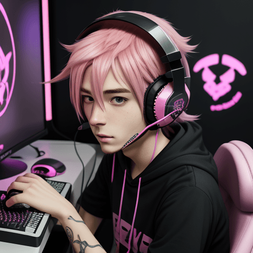 AI generated: anime gamer with pink hair and gaming headset
