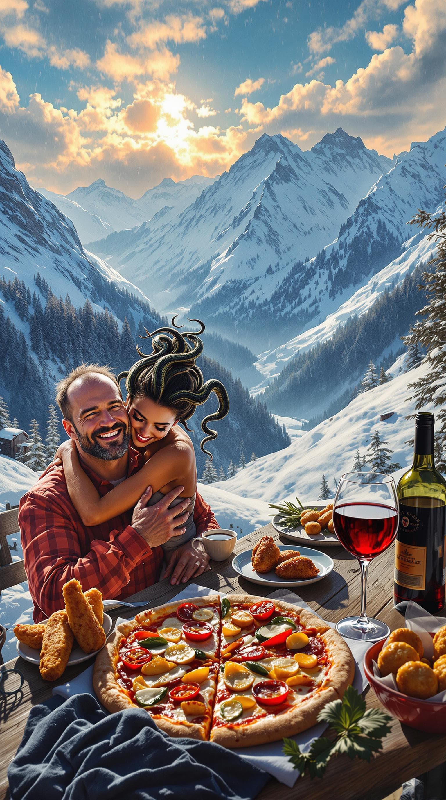 AI generated: Photorealistic oil painting by Austrian songwriter RIAN, fantasy weekend diary collage, POC Medusa-i...