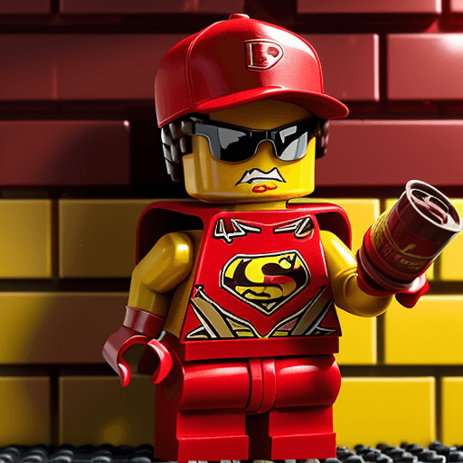 AI generated: A brown skin man, with a red baseball cap backwards, sunglasses, in a red metallic dark knight armou...