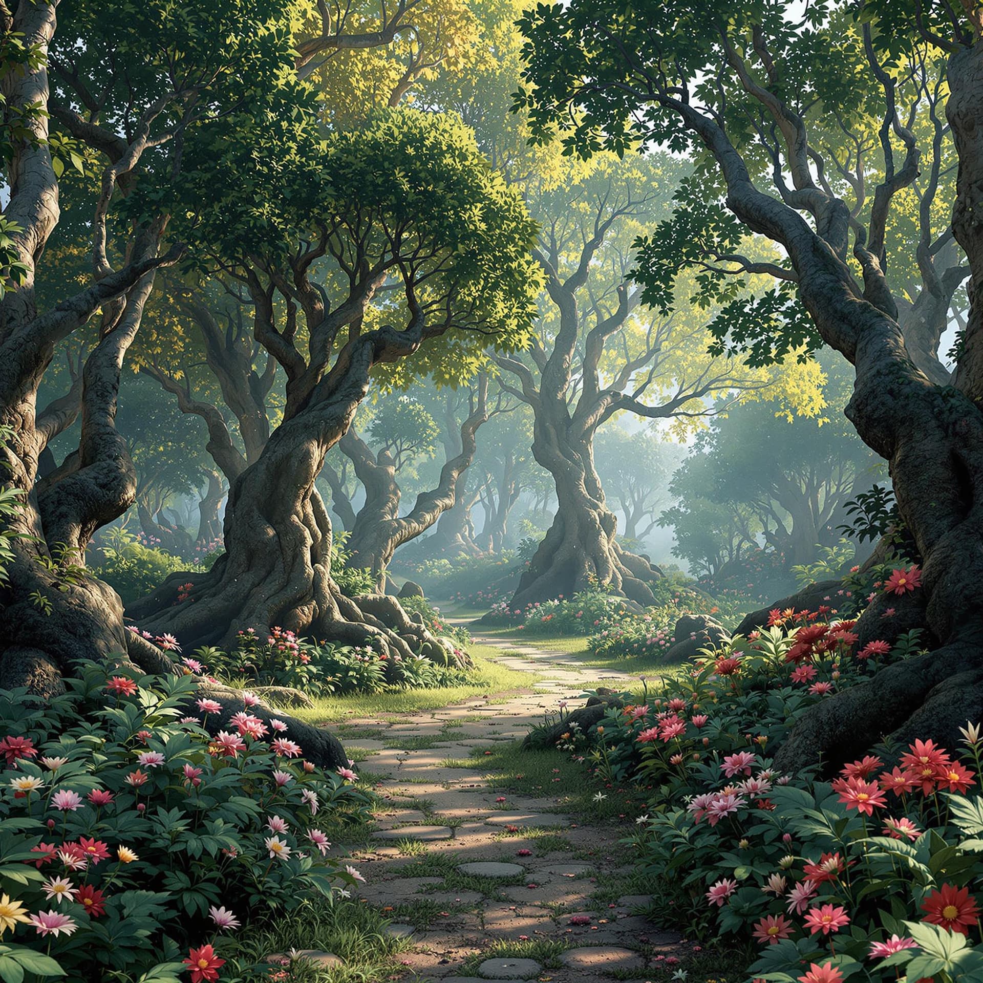AI generated: wide angle shot of a fairytale forest, concept art, blender render, highly detailed, 4 k, 8 k, artst...