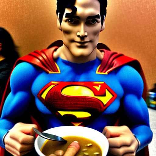 AI generated: Superman Eating encebollado in Quito