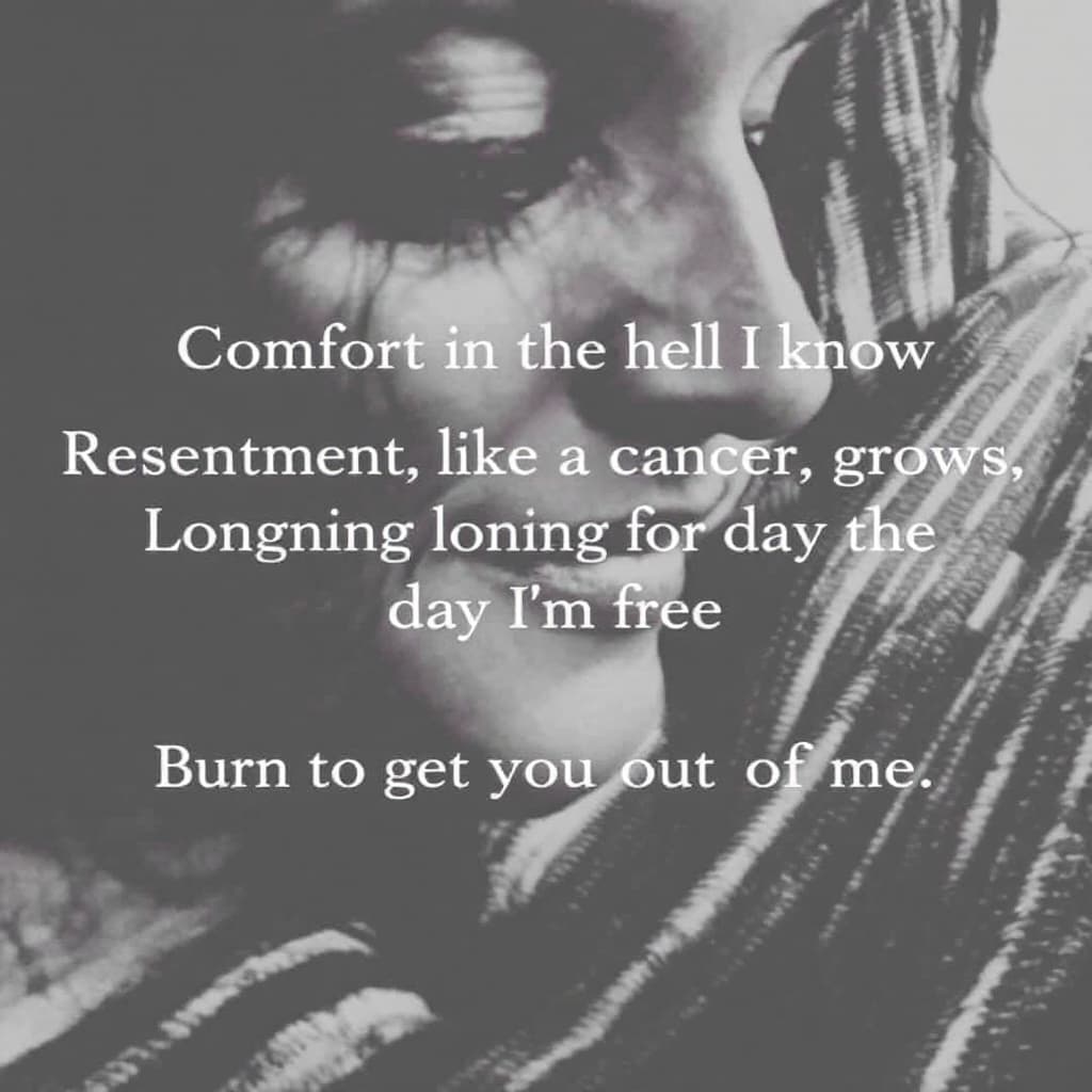 AI generated: Comfort in the hell I know
Resentment, like a cancer, grows
Longing for the day I’m free
Burn to get...