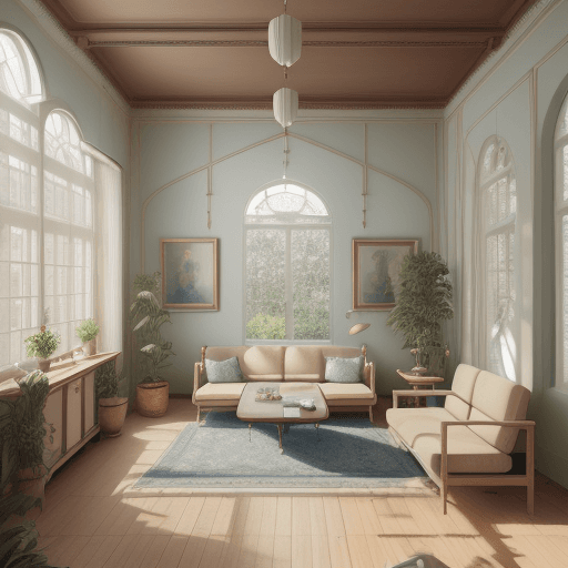 AI generated: High resolution photography interior design, dreamy sunken living room conversation pit, wooden floo...
