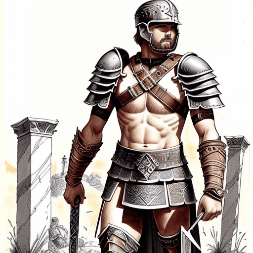 AI generated: gladiator equipment,  pen and ink