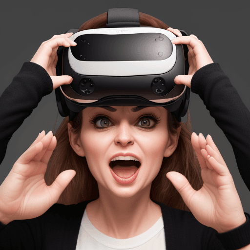 AI generated: 30 years old woman is about to put on VR gogles, she can not contain her excitement