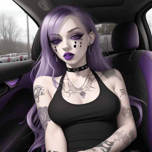 AI generated: POV, girl gets anal fucked on the backseat of a car, alternative, emo, piercings, tattoos, (looking ...