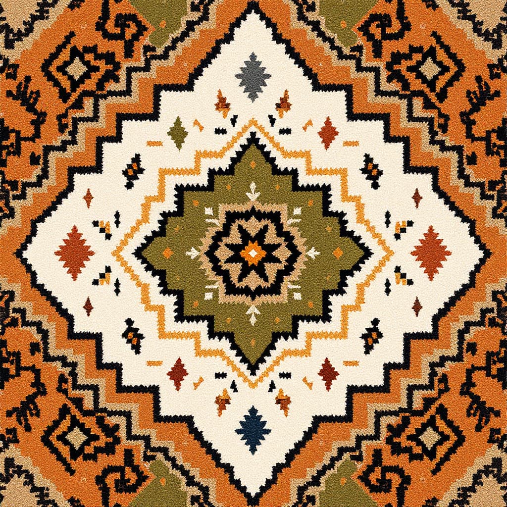 AI generated: A moroccan berber rug design using earth tones like terracotta and olive with organic shapes like in...