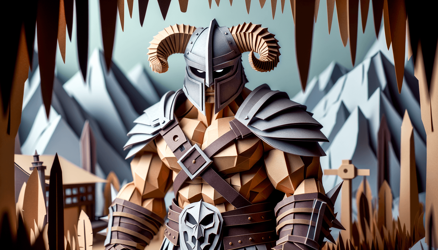 AI generated: Viking warrior with a horned helmet, papercraft