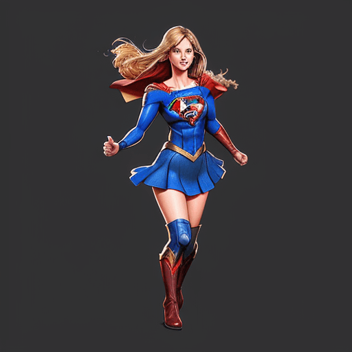 AI generated: Supergirl smooth high boots, mini skirt ,  freedom, soul, digital illustration, perfect anatomy, cen...