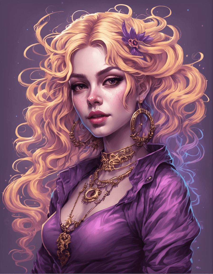 AI generated: Detailed and mystical portrait of a young beautiful idol with ivory clear skin, yellow hair and deep...