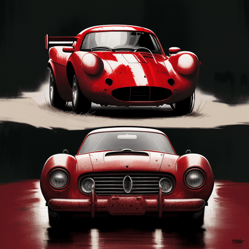 AI generated: red race car, in the style of sam spratt, historical illustrations, old masters, genndy tartakovsky,...