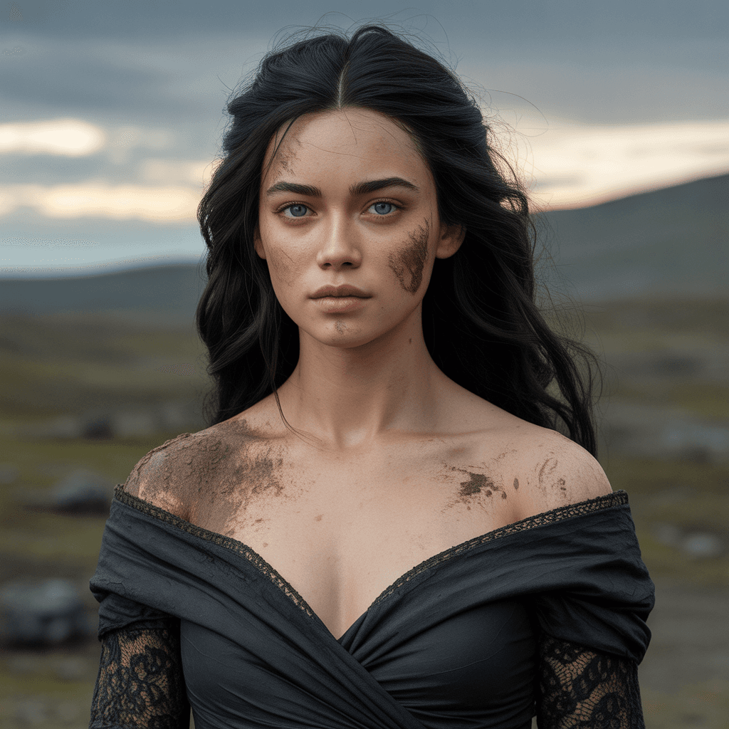 AI generated: Craft an Old Master painting
full body shot of A woman with raven black hair, covered in dirt, wear...