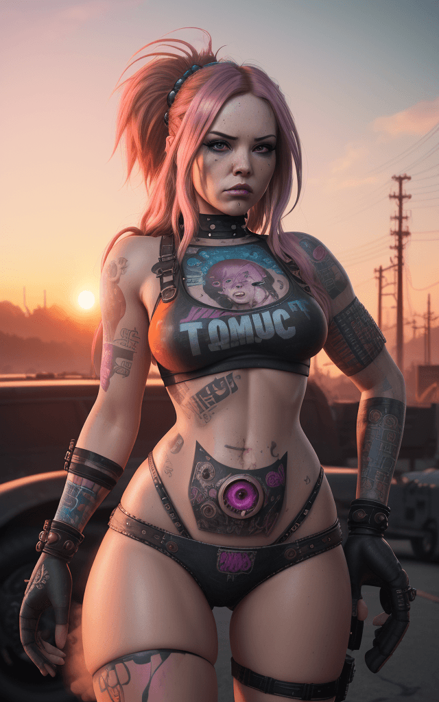 AI generated: Photo of a ultra realistic hippie punk steam bombshell,its moist and tight, perfect anatomy, frantic...
