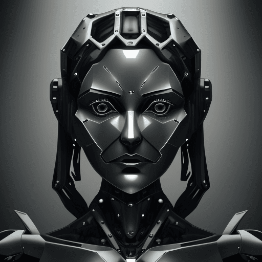 AI generated: a large metal sculpture of a woman's face with a metal frame around it. Her face appears to be made ...