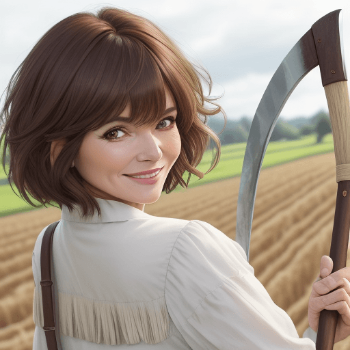 AI generated: (Masterpiece, best quality), bust up view,  close-up,Fringe bangs with long layers haircut, 60 year ...