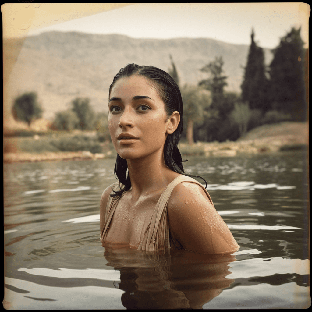 AI generated: Analog photo, naturist ,
full body , one gorgeous woman, wet skin, smooth compexion, Egyptian, 20 ye...