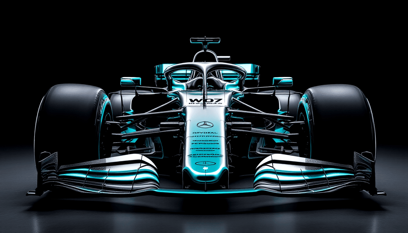 AI generated: Studio photograph with professional lighting of the Mercedes W07 Hybrid Formula 1 car, captured in a...