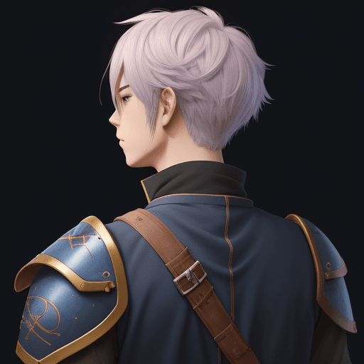 AI generated: pfp, profile background, anime boy, character, fantasy, medieval, looking from behind at viewer, beh...