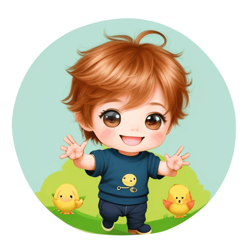 AI generated: Design a Logo of a Cute and Happy little Chibbi Boy, the boy is waving his hand, the picture is in b...