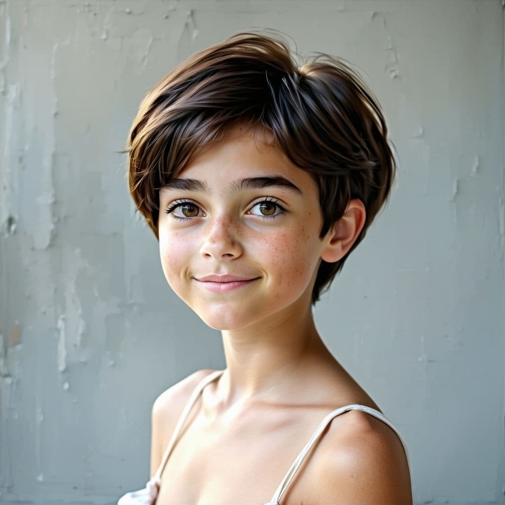 AI generated: small young teen (Dora Explorer:0.7) petite midget, short hair, shy, casual photo, natural beauty, n...