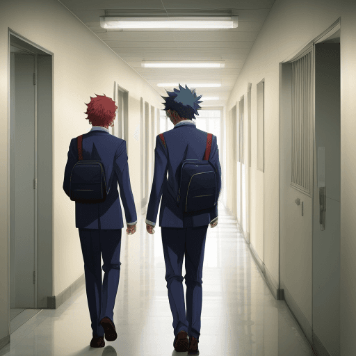 AI generated: charachter in managa anime 
men in school corridor


