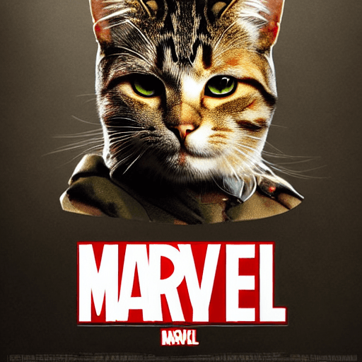 AI generated: cat head, anthropomorphic humanoid body, full growth, marvel movie poster, military character, high ...