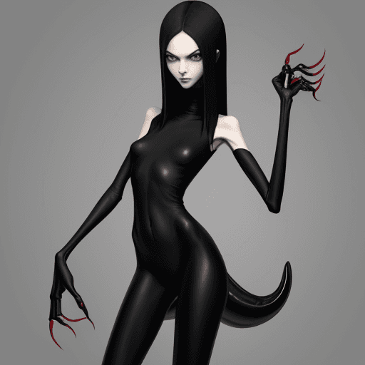 AI generated: ultra skinny girl with long black curved claws, 