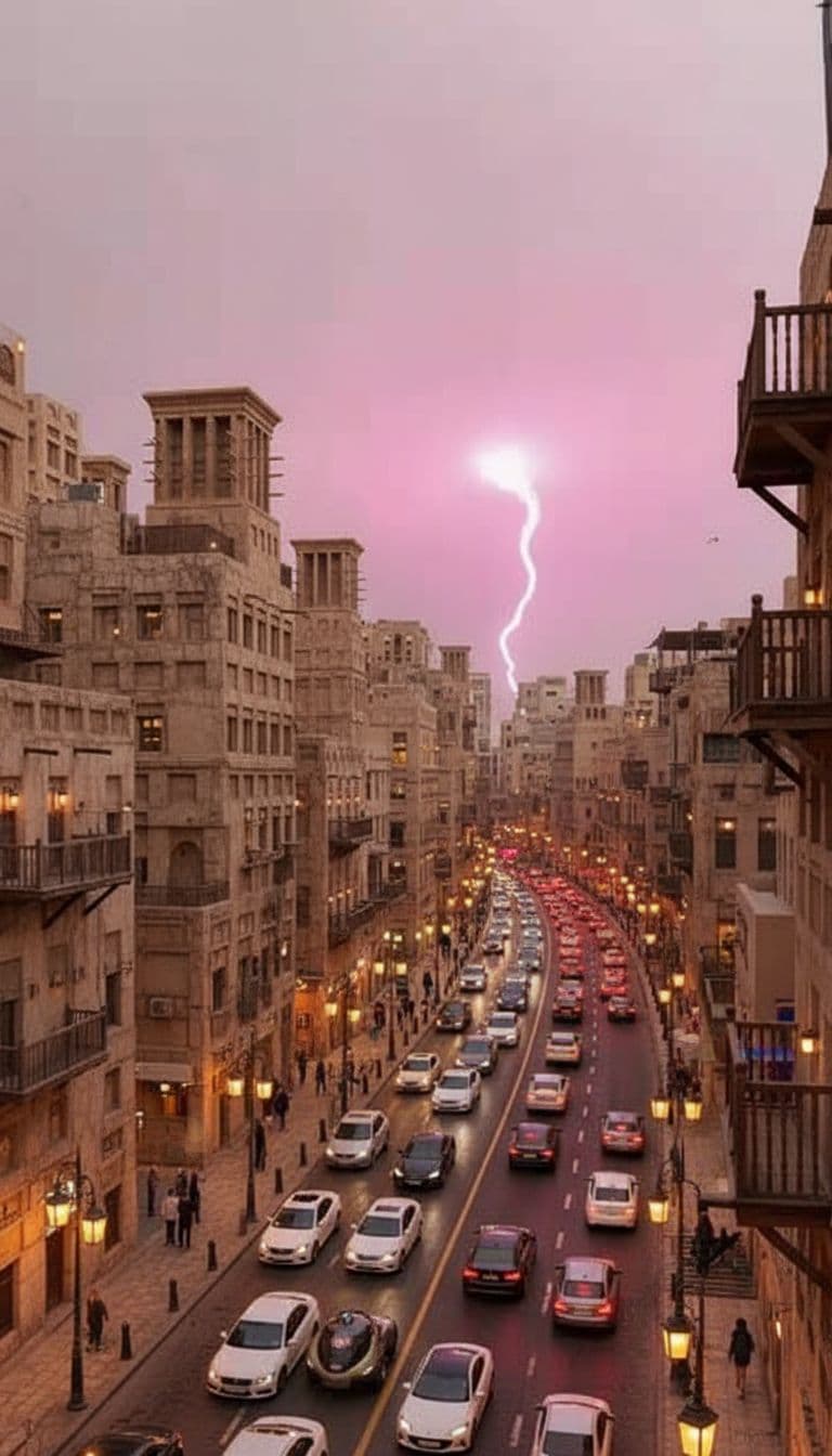 AI generated: مدينة قديمة مكتضة بسارات حضارية وانارات قديمة