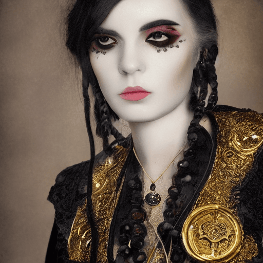 AI generated: Oil painting, high resolution 8k, Balla master painter, Byzantine artwork, 
young lady close up blac...