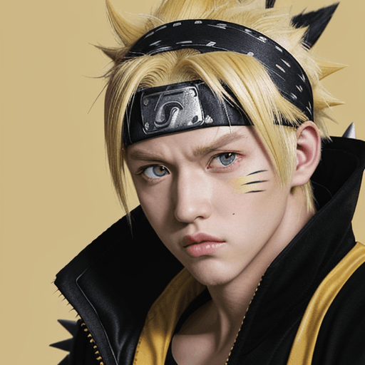 AI generated: A highly detailed digital painting of a character resembling Naruto Uzumaki with spiky blond hair, w...