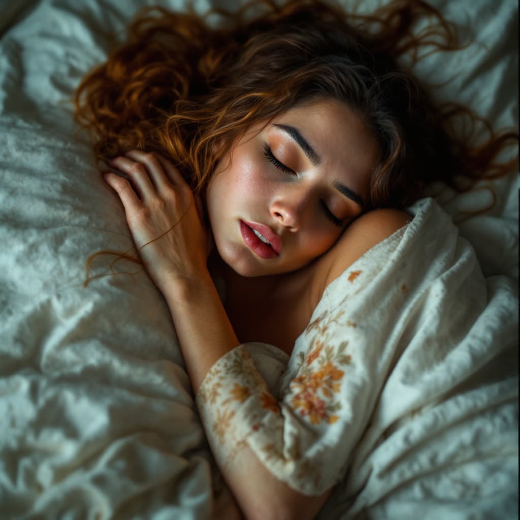 AI generated: Sari rouge mouillé, femme indienne, dormant à l'envers sur le bord du lit, dos gras, corps gras, en ...