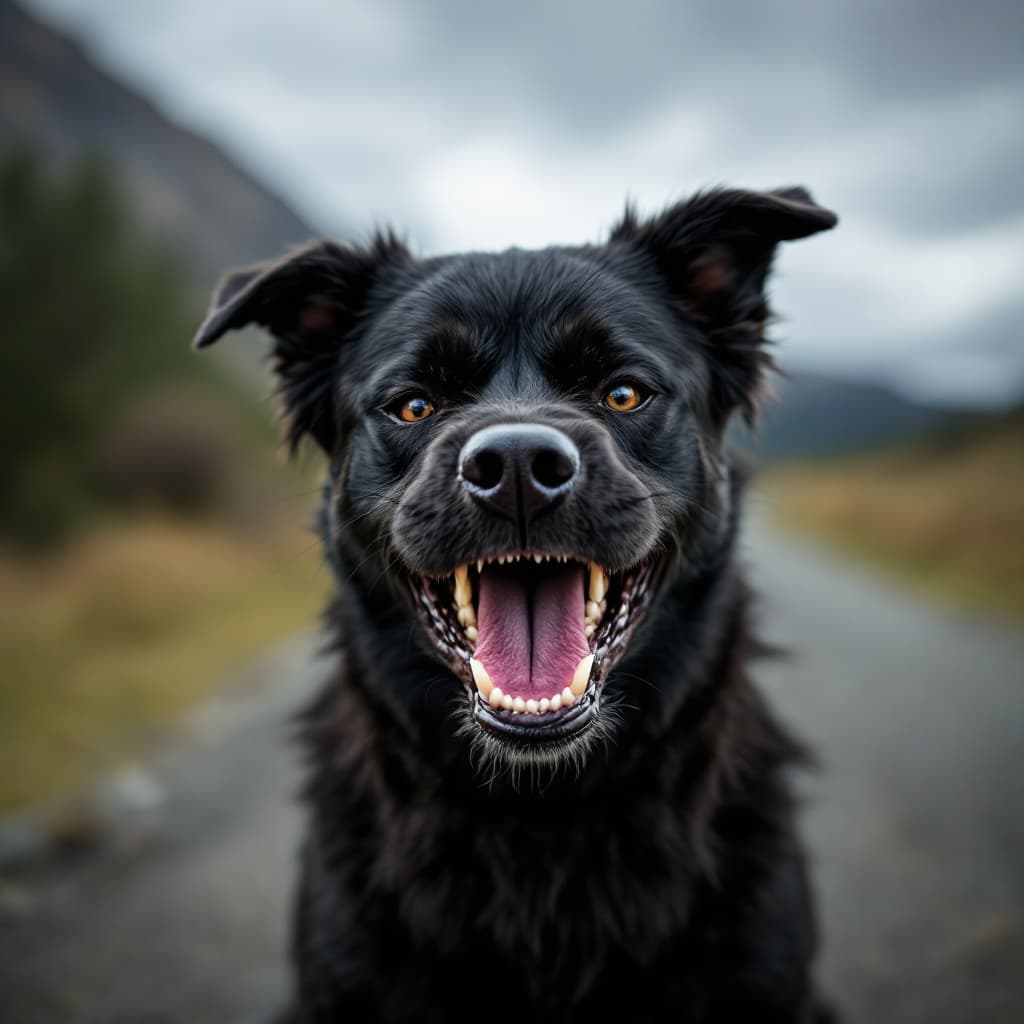 AI generated: A black angry dog