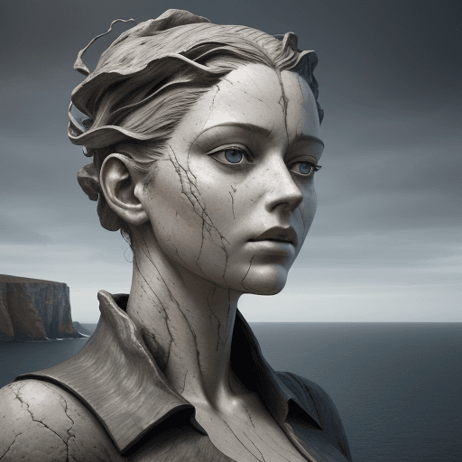 AI generated: art statue in cliffs, un granito, in the style of realistic hyper-detailed portraits, cryengine, det...