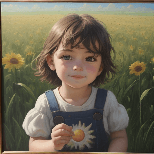 AI generated: oil painting of one kid, sunshine, lovely, gardern