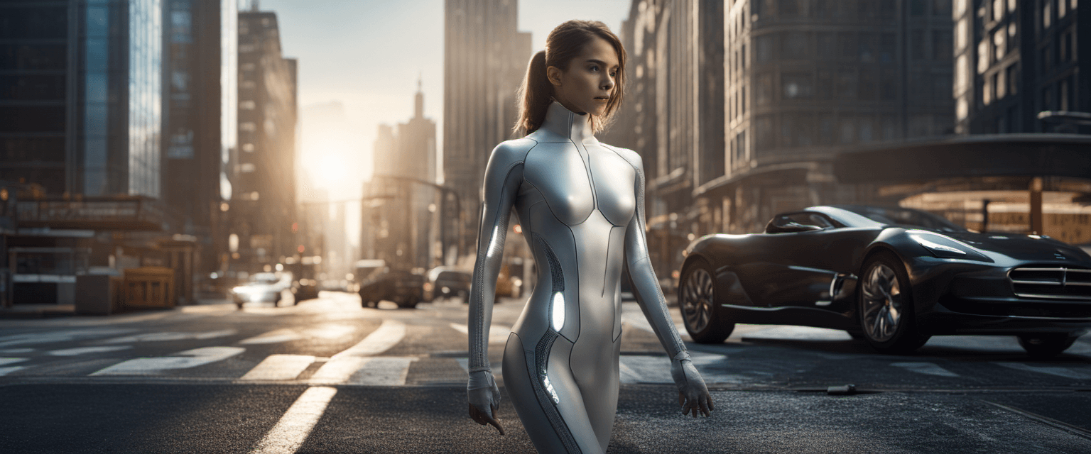 AI generated: This is a beautiful female Android in a sexy pose with a small breast, and a detailed body. In backg...