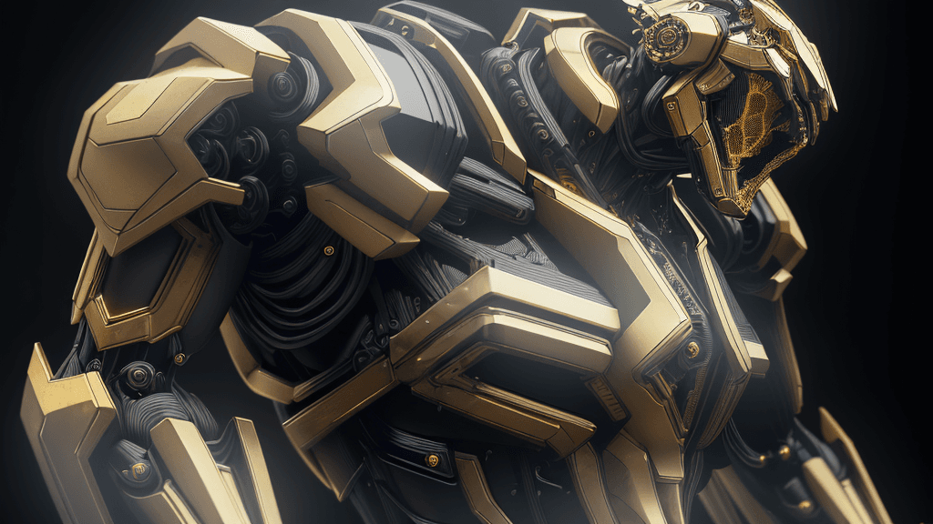 AI generated: 3D rendering of Black and gold mecha, intricate details, metallic, reflective,,Hyper Real,Photoreali...