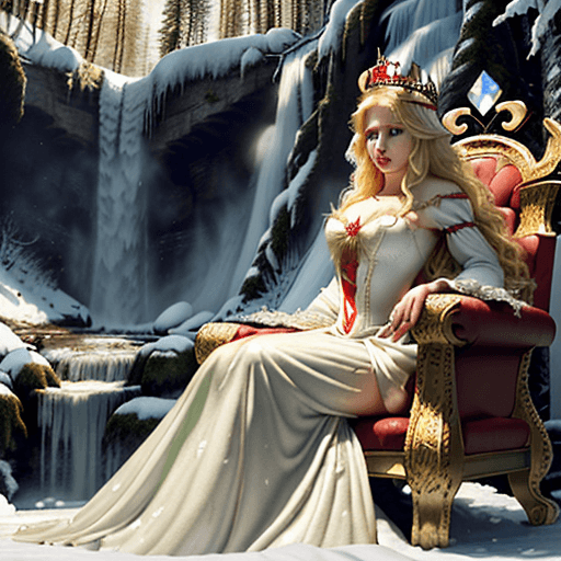 AI generated: photorealism. photoshoot. young woman, fairy queen, thick blonde hair, green eyes, red lips. athleti...