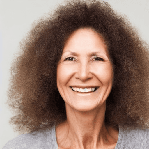AI generated: woman 55years old, smiling , blond semi-long hair, 