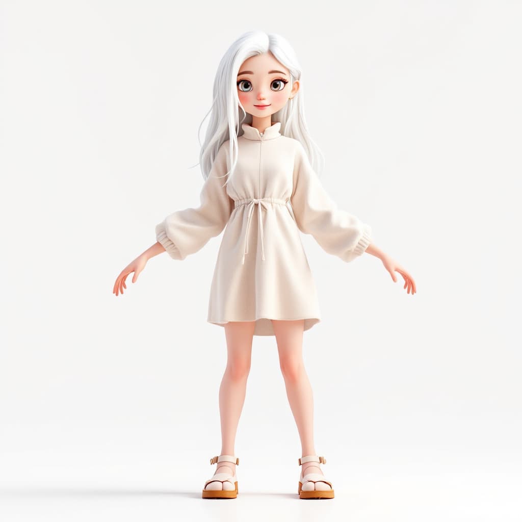 AI generated: 3D image, a cute girl with white hair stands with her legs fully spread, in Pixar style --ar 1:2 --s...