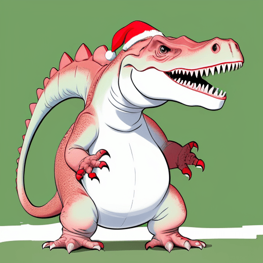 AI generated: dinosaur baby that is a t-rex with santa hat. coloring book for kids. draw just the lines. fit the c...