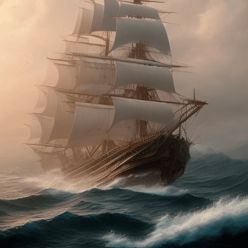AI generated: Photo of a ultra realistic sailing ship, dramatic light, pale sunrise, cinematic lighting, battered,...