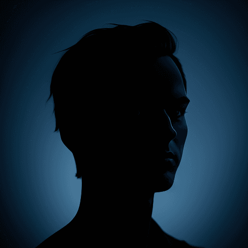AI generated: Photography, contrast portrait, male silhouette, blue background full of depth, visualized using cam...