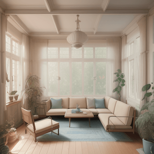 AI generated: High resolution photography interior design, dreamy sunken living room conversation pit, wooden floo...