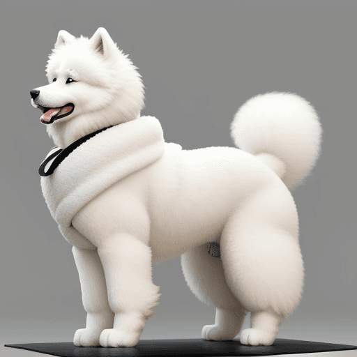 AI generated:  fluffy samoyed dog standing on his 2 back legs wearing a white judogi and a black belt