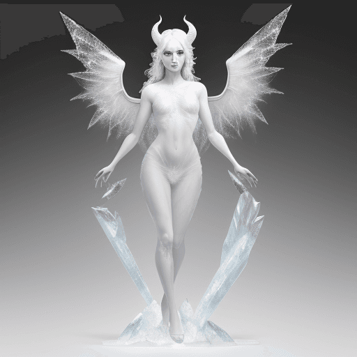 AI generated: full body Lifelike image of a female devil with wings, Color Cold, Face natural, white ice 