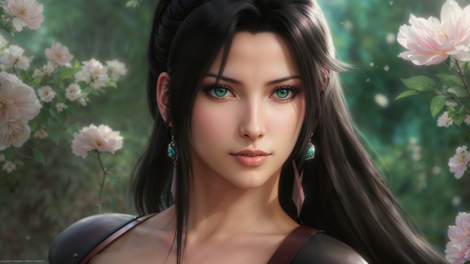 AI generated: Tifa Lockhart showing her body, with her flawless complexion and svelte figure, is depicted in exqui...