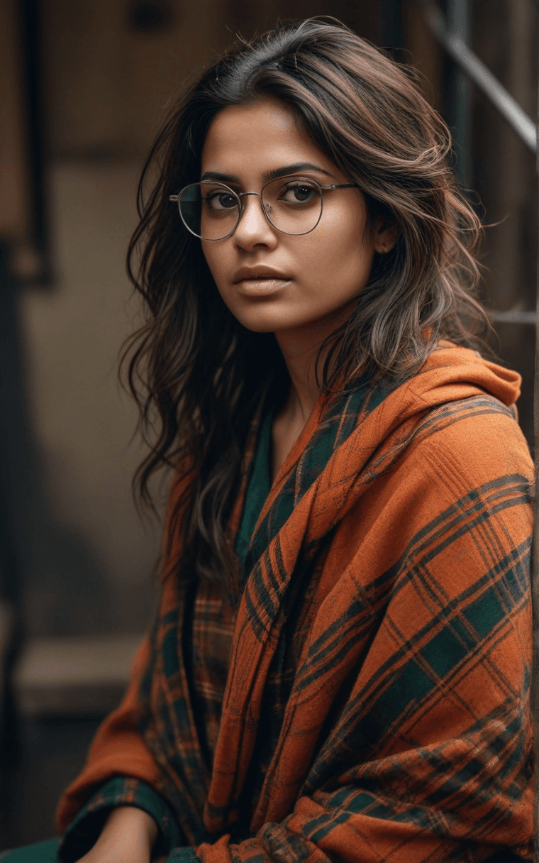 AI generated: Cinematic, 

A highly detailed portrait of a beautiful Indian woman with an expression of introspe...