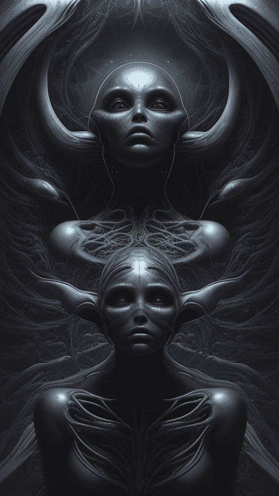 AI generated: "Captivating Extraterrestrial Alien RFKTR-style headshot, a masterwork by H.R. Giger, invoking a pro...
