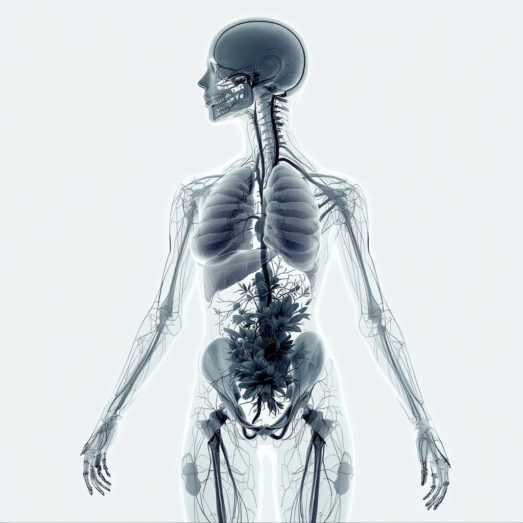 AI generated: artistic anatomical 3d render, utlra quality, human body with transparent skin revealing structure i...
